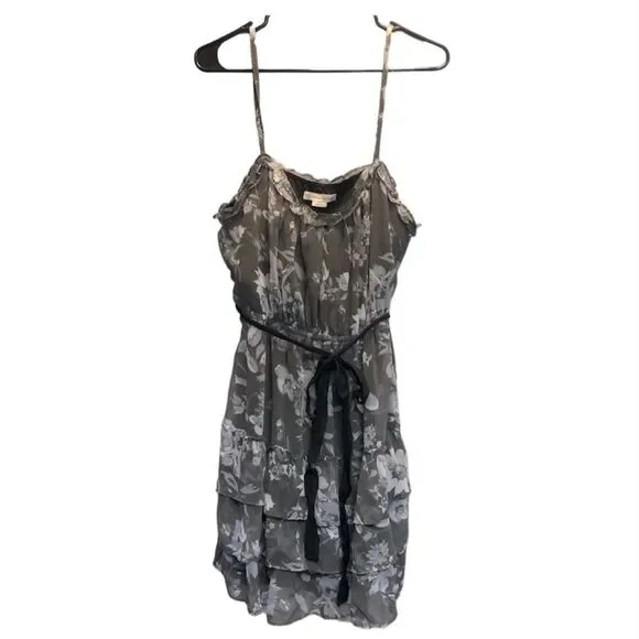 American Eagle women’s belted gray/white floral, ruffled dress, size 12 - Picture 1 of 6
